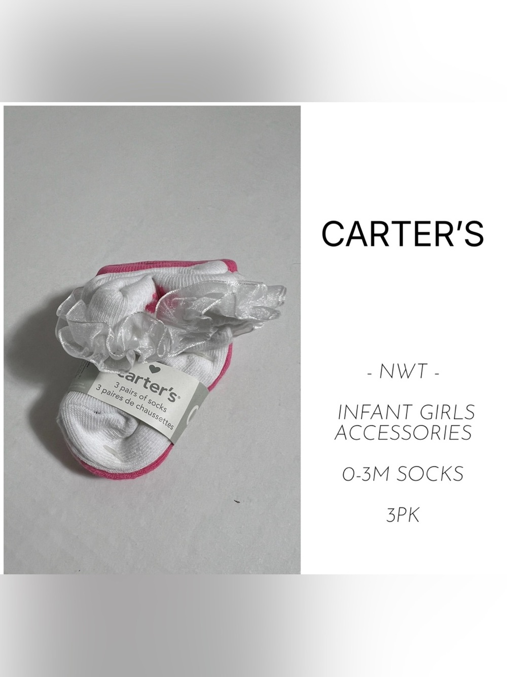 CARTER’S - 0/3M - NWT - 3PK - INFANT GIRLS FRILLY SOCKS